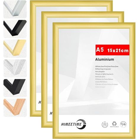 3x Bilderrahmen DIN A5 14,8x21 cm Gold Metall Aluminium Rahmen (1/5)