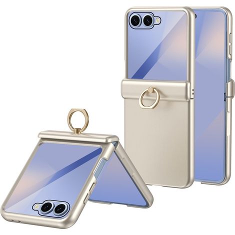 Samsung Galaxy Z Flip 8 Hülle, Ringhalterung mit Ständer, mit Glas für das Außendisplay, Gold (1/5)