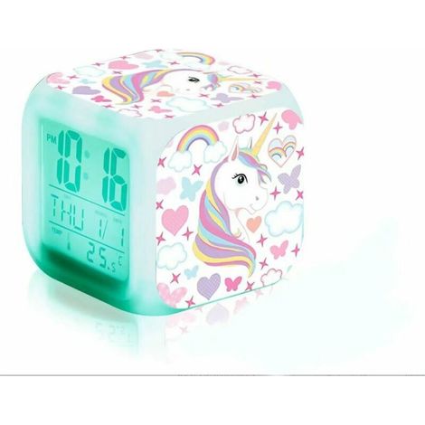Réveils numériques Licorne pour les filles, Cube LCD LED de nuit brillante avec enfants légers Réveillez-vous l'horloge de chevet Cadeaux d'anniversaire pour les enfants Femmes Chambre adulte (1/5)