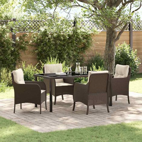 Conjunto de Comedor de Jardín con cojín 5 pcs Marrón Poliratán vidaXL (1/5)