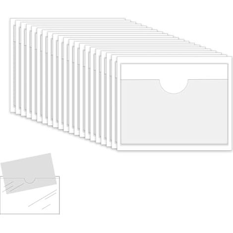 Lot de 12 porte-étiquettes autocollants - 10 x 6 cm - Avec fenêtre d'étiquetage - Autocollants - Pour cartes de visite - Transparent - Étanche - Pour la maison, le bureau, l'école (transparent) (1/4)
