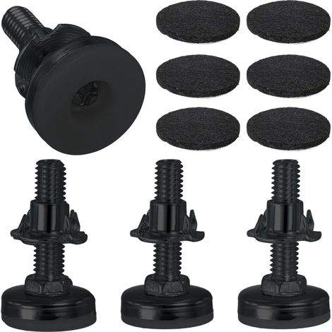 4 Pièces Pied Reglable pour Meuble, Pied de Meuble M10 × 38 mm, Noir - Pieds à Vis Réglables, Pieds se Nivellement avec Écrous à Griffes et Patin en Feutre, pour Maison, Bureau, Restaurant (1/5)