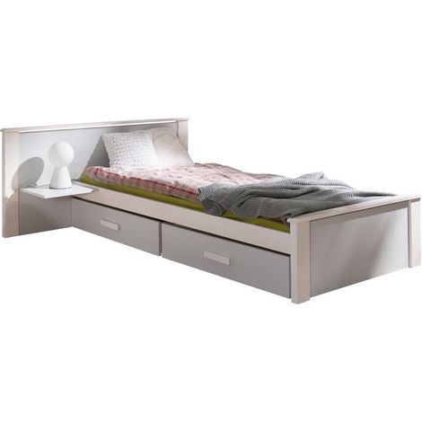 Cama Henderson 118, Blanco + Gris, Individuales, 90x200, Aglomerado laminado, Somieres, 149x210x72cm