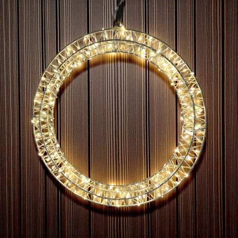 Metall Lichtkranz silber 30 cm warm weiß mit Timer - 150 LED - Weihnachtsdeko Hängekranz für Innen batteriebetrieben
