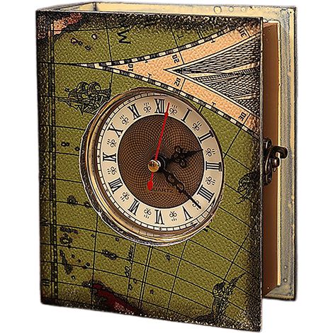 Vintage-Buchuhrbox – Dekorative Aufbewahrungsbox in Buchform mit Uhrzifferblatt für Bücherregal/Schreibtisch – Fotografie – Modell 2806B-02 Grün (1/2)