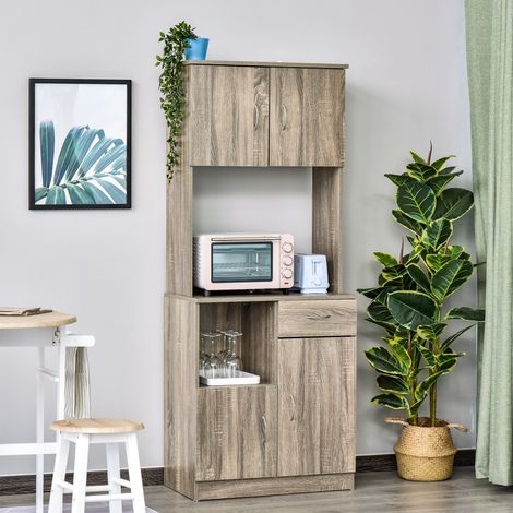 Credenza Moderna per Cucina o Sala da Pranzo, Mobile Buffet con Armadietti e Cassetti in Legno, Grigio, 71x41x178cm (1/5)