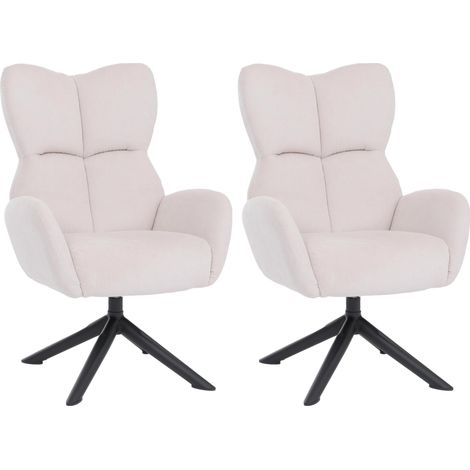 2er-Set Esszimmerstuhl HHG-533, Relaxstuhl Loungestuhl Polsterstuhl, drehbar Metall Cord (320g/m²) creme