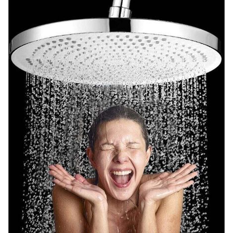 25cm Round High Pressure Shower Abundance Plate, Large Fixed Shower, Water Saving Shower, Anti-Limescale Shower Plate, Universal Shower (Silver) (1/4)