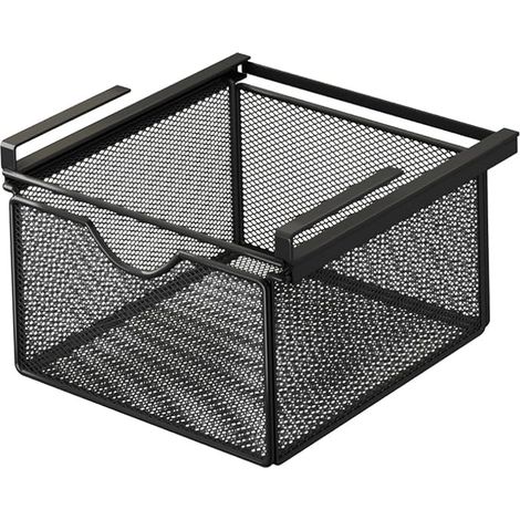 Panier Coulissant Suspendu, Organisateur de Rangement Métallique, Tiroir de Cuisine sans Perçage, Corbeille de Rangement Coulissante, pour Bureau, Cuisine, Placard et Salle de Bain(Noir）