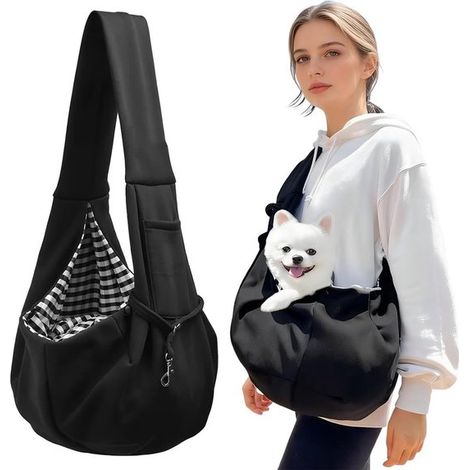Sac de Transport pour Chien et Chat - Convient aux Chiens et Chats de Taille Moyenne Jusqu'à 7, 5 kg - Noir - Bandoulière Mains Libres pour Petits (1/5)