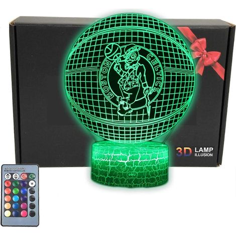 Lampe de bureau illusion 3D en forme de ballon de basket, veilleuse décorative, 16 couleurs, jouet de décoration pour chambre, idées cadeaux de Noël pour les fans des Celtics, papa, hommes, enfants, g (1/5)