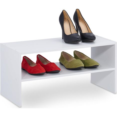 Étagère à Chaussures, pour 4 Paires, compacte, 2 Niveaux, empilable, 29,5 x 60 x 29,5 cm, Blanche (1/5)