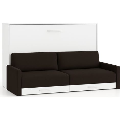 Lit escamotable horizontal avec canapé Vetal 160x200-Canapé Noir-Structure et Façade Blanche (1/5)