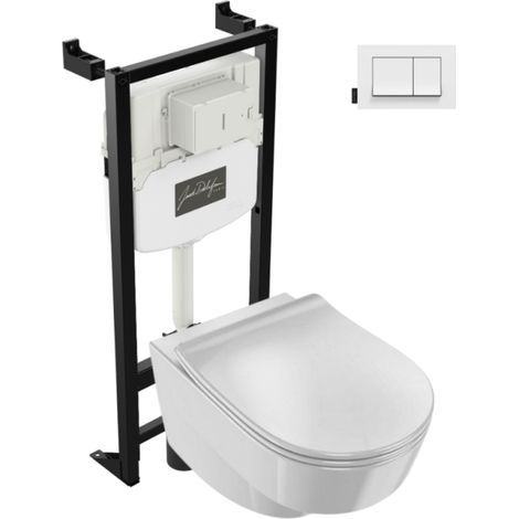 Pack WC suspendu sans bride JACOB DELAFON Odéon Rive Gauche avec abattant extra plat + bâti support + plaque blanche (1/5)