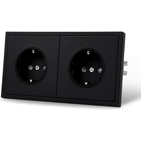 Recessed matt black double socket, smooth skin feel with plug-in terminal, 16A wall socket (not can be installed vertically) (1/5)