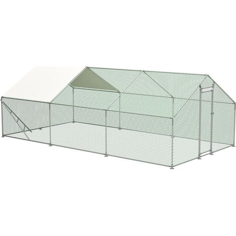 Poulailler en métal 303 x 600 x 200 cm, portique à grimper, toit et structure renforcée, voliÚre géante pour poules, oies et petits animaux, gris (1/5)