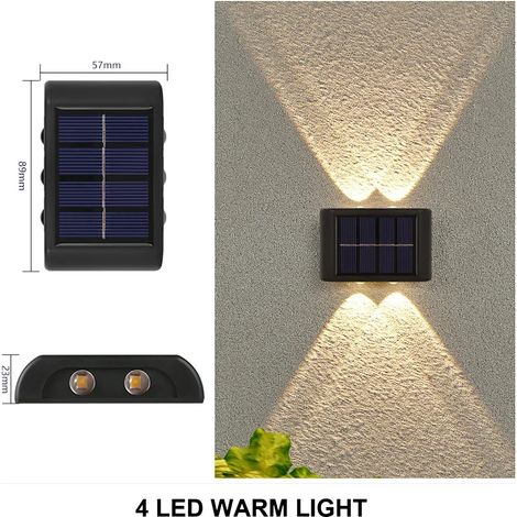 (1PC-4LED-WARM)Lampe murale solaire extérieure étanche à LED, éclairage solaire vers le haut et vers le bas, lampe décorative pour jardin, balcon, cour ou rue (1/5)