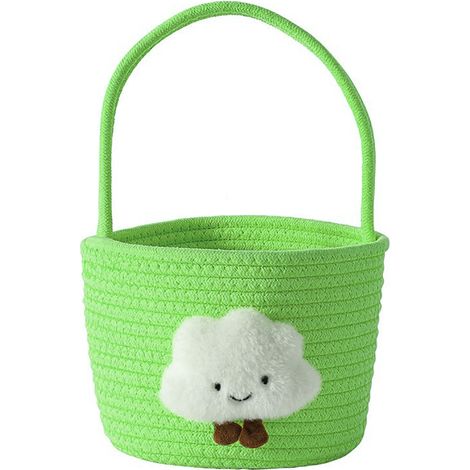 Panier tressé en coton lavable vert nuage, pliable et compact, idéal pour pique-nique et rangement (1/4)