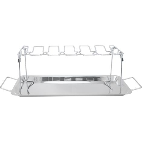Support de grill pour cuisses de poulet avec bac de récupération d'eau, rôtissoire en acier inoxydable, accessoire de barbecue (1/5)