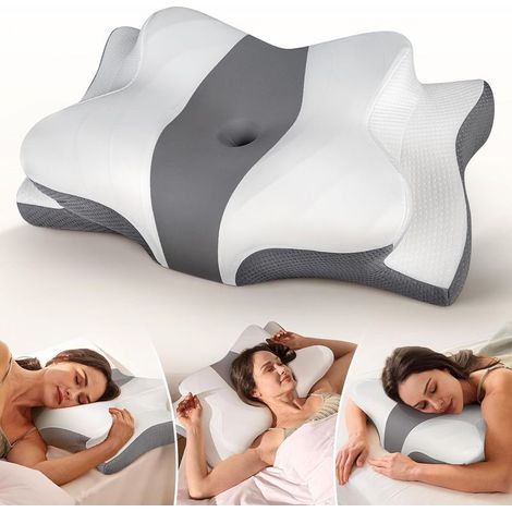 Oreiller cervical rafraîchissant, design ergonomique, soutien de la nuque, mousse à mémoire de forme,Convient pour dormir sur le dos ou sur le côté (1/4)