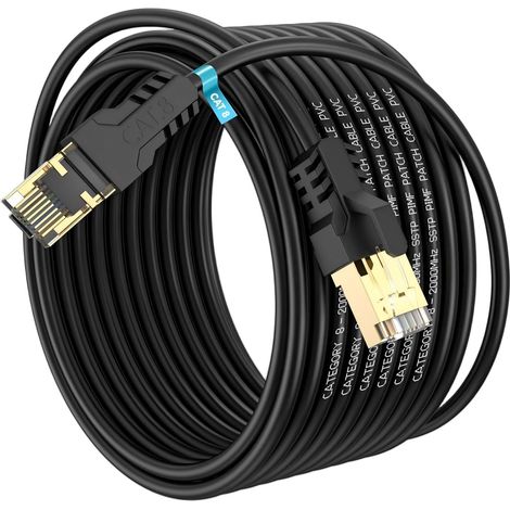Câble Ethernet Cat 8 25m, Haute Vitesse 40 Gbit/s, 2000 MHz, 26 AWG, Cable RJ45 Plaqué Or, Pour Routeur/PC/Jeux/Modem, Plus Rapide que Cat7/Cat6/Cat5 (1/5)