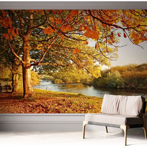 Papier peint adhésif avec colle pour décoration moderne de salon chambre à coucher cuisine et bureau Facile Automne côtier 312x219 cm (1/5)