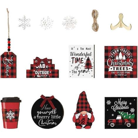 Plateau de Noël à étages, décorations naines en bois, articles de fête (1/4)