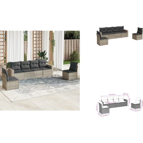 The Living Store 6-tlg. Garten-Sofagarnitur mit Kissen Hellgrau Poly Rattan - Gartenmöbel (1/3)