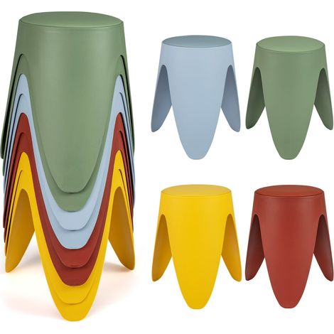 Juego de 8 taburetes apilables de plástico con cojines, 46 cm de alto