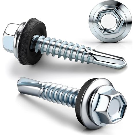 Lot de 70 vis auto-taraudeuses à tôle trapézoïdale avec rondelle d'étanchéité 5,5 x 75 mm Vis de toiture avec rondelle d'étanchéité galvanisé en acier au carbone Vis étanches pour (1/5)