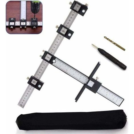 Gabarit de perçage réglable pour placard, gabarit de poinçonnage pour bois, guide de perçage pour l'installation de poignées, boutons sur portes, tiroir avec poinçon central (1/4)