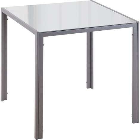 Esstisch Esszimmertisch quadratisch für 4 Personen, Wohnzimmertisch mit Hartglas Tischplatte, modern für Küche & Esszimmer in Grau