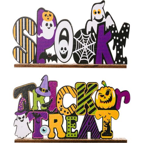 Letreros de madera para centros de mesa de Halloween - Decoraciones de madera para Halloween, Festival de fantasmas, Adorno creativo, Adorno de madera espeluznante, Alfabeto, Calabaza para el hogar, S (1/4)