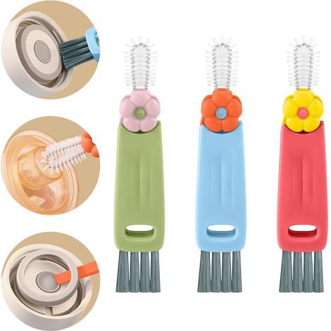 Brosse de Nettoyage 3 en 1, Outil de Nettoyage Adapté aux Couvercles de Tasses, aux Bouteilles d'eau, aux Bberons, aux Claviers et aux Espaces de Cuisine Domestique, Rouge/Bleu/Vert (1/5)