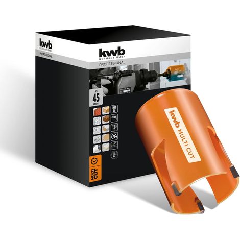 kwb Lochsäge Ø 45 mm mit hochtemperaturgelöteten, diamantgeschliffenen Zähnen, schneller Spanabfuhr, 6-mm-Zentrierbohrer für den universellen Einsatz (1/5)