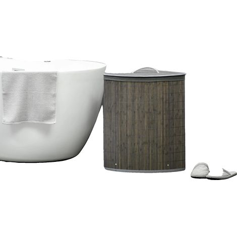 Cesto de ropa de bambú, capacidad de 55 L, dimensiones 38 x 38 x 57 cm, forro de poliéster/algodón, orificios de ventilación, almacenamiento multiusos. (1/5)