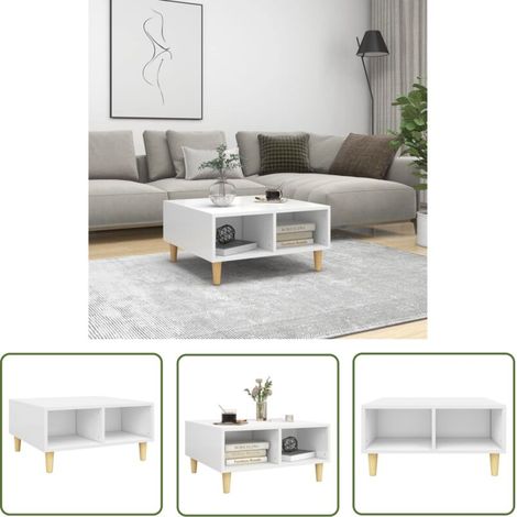 The Living Store Table basse blanc 60x60x30 cm bois d'ingénierie - Table Basse - Meuble Design - Style Scandinave - Table D'appoint - Rangement