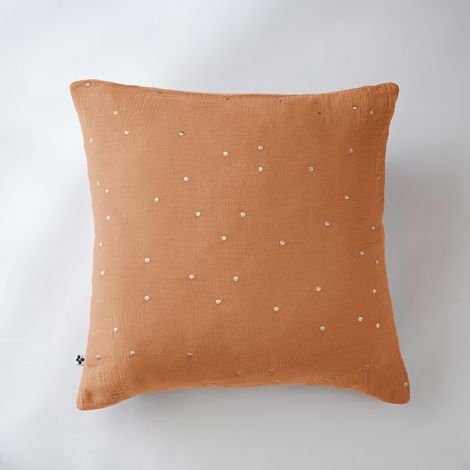 Taie d'oreiller Pois Doré Déco "Gaïa Chic" 60 x 60 cm & 50 x 70 cm "Gaze de Coton" l'Effet Papillon - Gaia Chic Abricot - - Gaia Chic Abricot - Taie d'oreiller 60 x 60 cm (1/2)