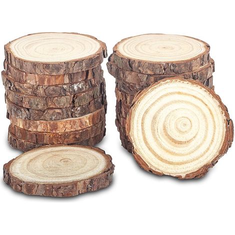Rondin De Bois Deco 18 Pcs 8-10cm Diamètre Sans Trou Dessous De Verre Naturel, Bois Rond, Disque Rondelles En Bois, Planche Bois Brut, Pour Bricolage Décoration (1/5)