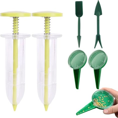 Distributeur de graines de semis miniature jaune, ensemble manuel de dibber et widger pour jeunes plants, petit outil de plantation pour jardin, balcon et terrasse, résistant et durable en extérieur (1/5)