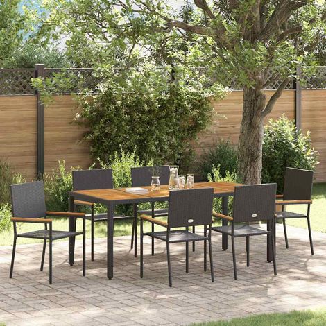 Conjunto de Comedor de Jardín 7 pcs Negro 190 x 90 x 75 cm