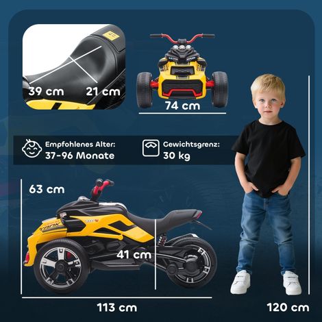 Tricycle à pédales électrique enfant, batterie 6V, musique MP3, avertisseur, 2 modes de vitesse, éclairage LED, jouet pour 3-8 ans, couleur jaune (1/5)