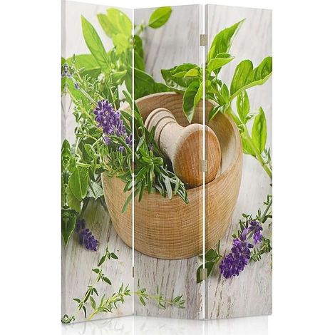 Paravent Motif Mortier en Bois et Herbes pour la Maison - 110 x 150 cm - 2 faces R° V° (1/5)