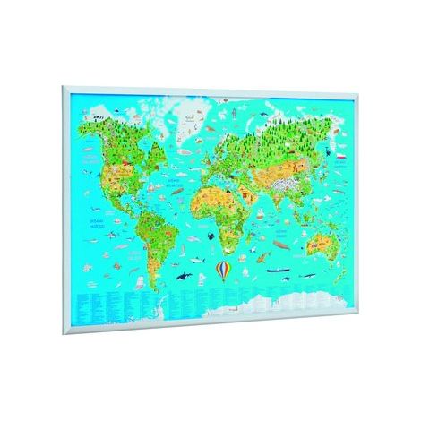 Tablero de corcho faibo ligero marco pino  60x90 cm mapamundi infantil