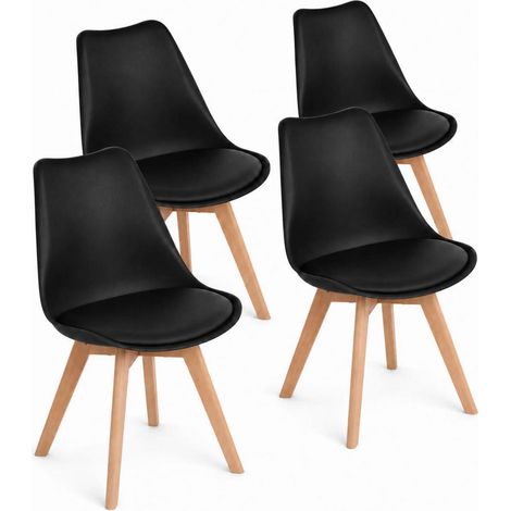 Esszimmerstühle 4er Set Schwarz mit PU-Sitzpolster und Holzbeinen (1/5)