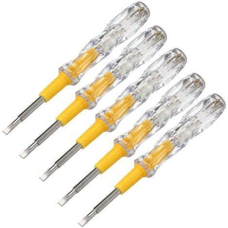 Lot5 Stylo tournevis testeur de tension, 100-500 V, détecteur de circuit, tube lumineux, 10pcs, Clear+Yellow (1/5)