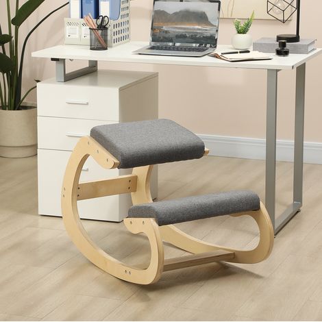 Sedia ergonomica inginocchiata 54.5x85x54 cm grigia in legno di betulla con base oscillante (1/5)