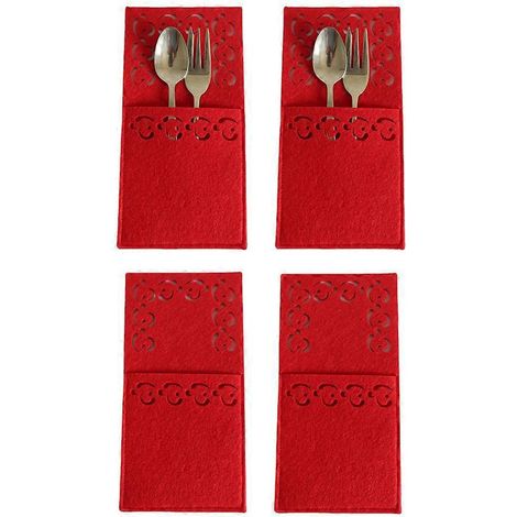 Ensemble de 4 couverts de Noël (couteau, fourchette, étui) en tissu non tissé (1/4)