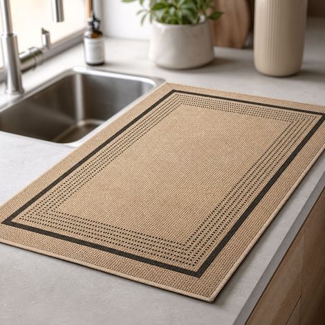Tapis Cuisine Lavable Antidérapant en Lin, Absorbant avec Dos Caoutchouc, Décoration Intérieur pour Évier, Motif Anneaux, 60x90 cm (1/4)