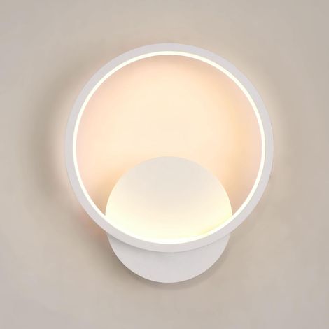 Applique murale d'intérieur à LED lm lampe ronde luminaire mural en lumière blanche chaude K pour chambre 12 w 1350 3000 Aluminium Blanc (1/4)
